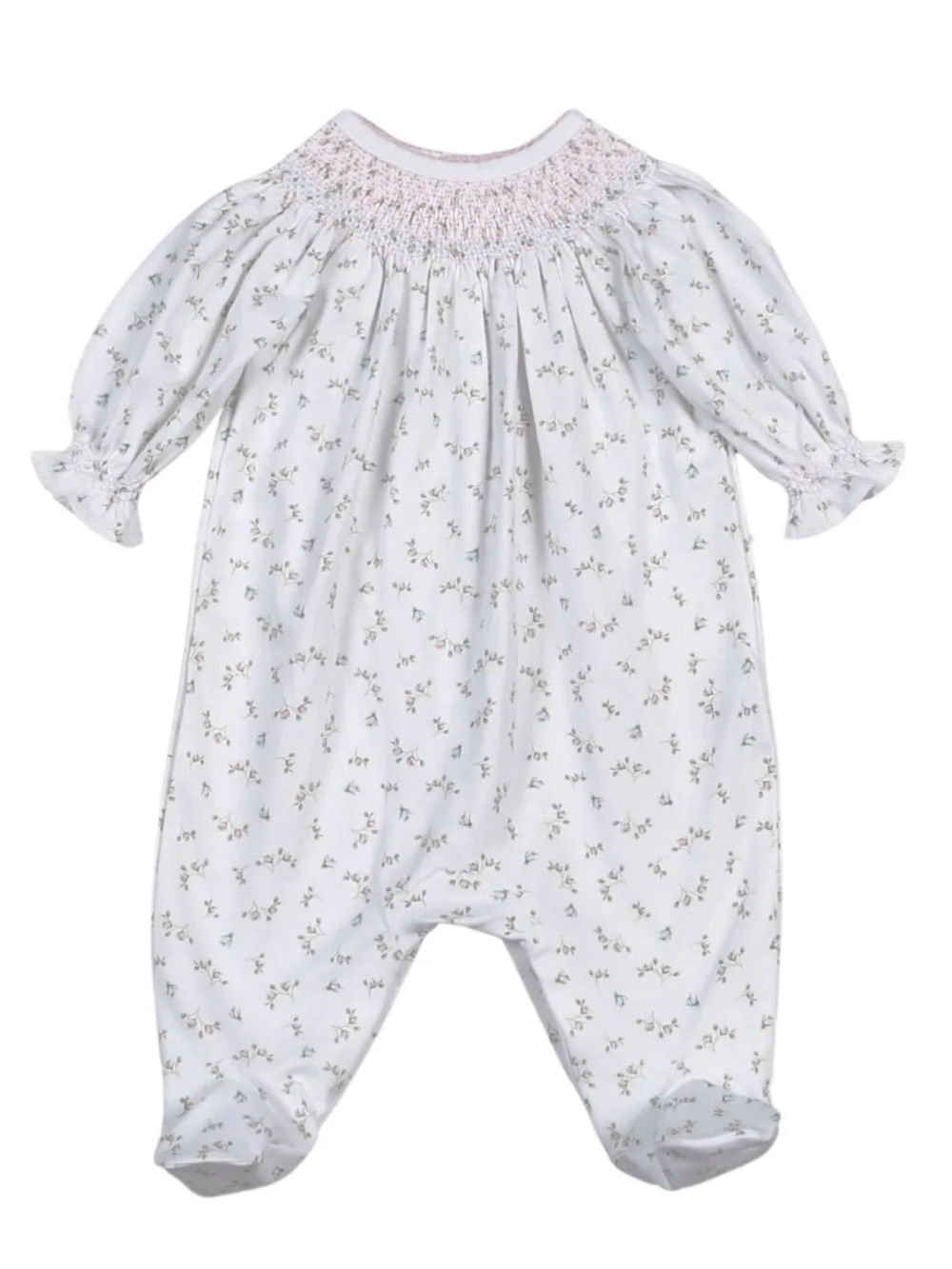 BABY LOREN Pima Bella Floral Smocked Bishop Footie - Newborn